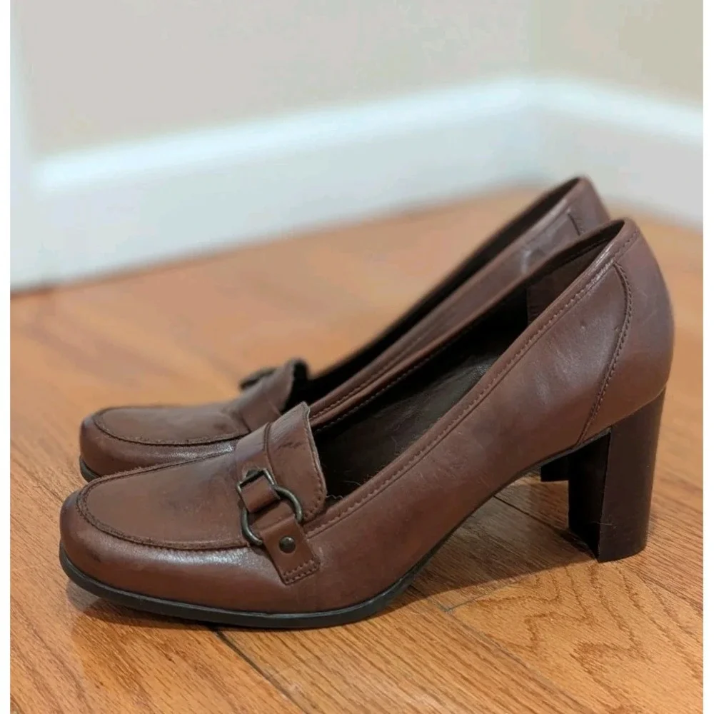 90s Dark Academia Loafer Heels Brown Leather Connie Womens 10M Y2K Kylie Pumps